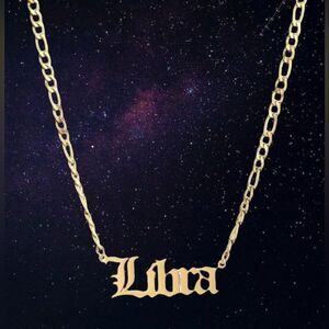 ⭐️Libra Zodiac Nameplate 14k Gold Figaro necklace ⭐️